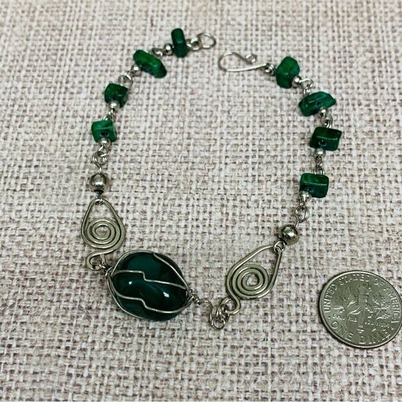 Silver Wire Wrapped Aventurine Bracelet - Picture 1 of 3